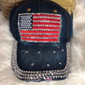 Denim American Flag Distressed Hat.
